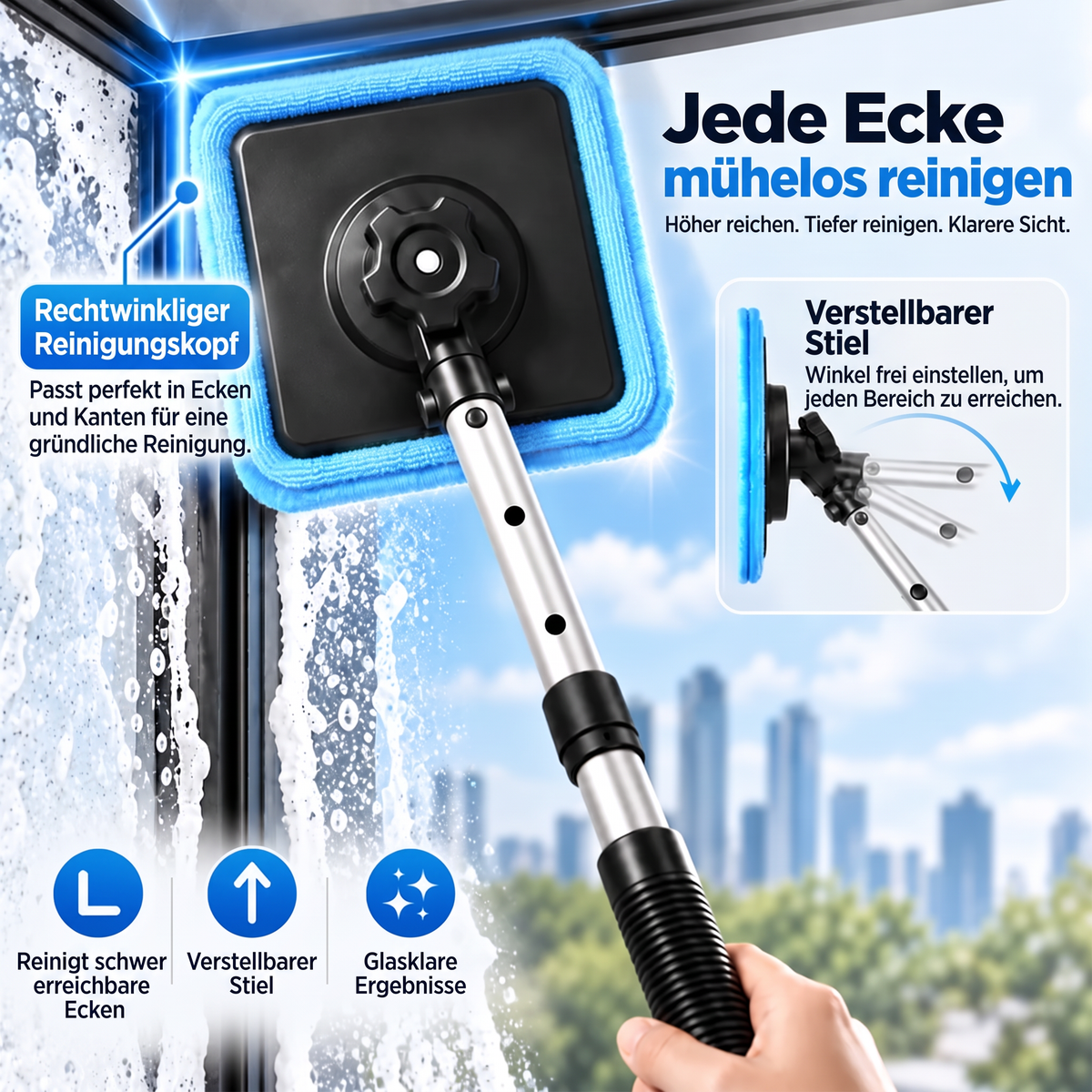 Magnetischer Glasreiniger — doppelseitige Reinigung, waschbare Reinigungspads und vielseitige Anwendung für Zuhause & Auto | Ein Set. Saubereres Glas. Weniger Aufwand. 💎