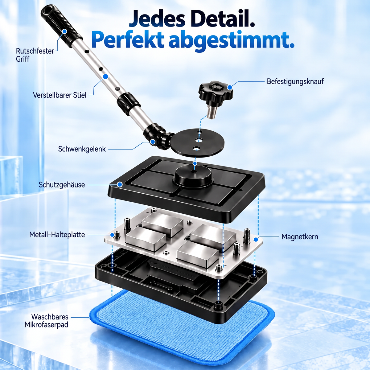 Magnetischer Glasreiniger — doppelseitige Reinigung, waschbare Reinigungspads und vielseitige Anwendung für Zuhause & Auto | Ein Set. Saubereres Glas. Weniger Aufwand. 💎