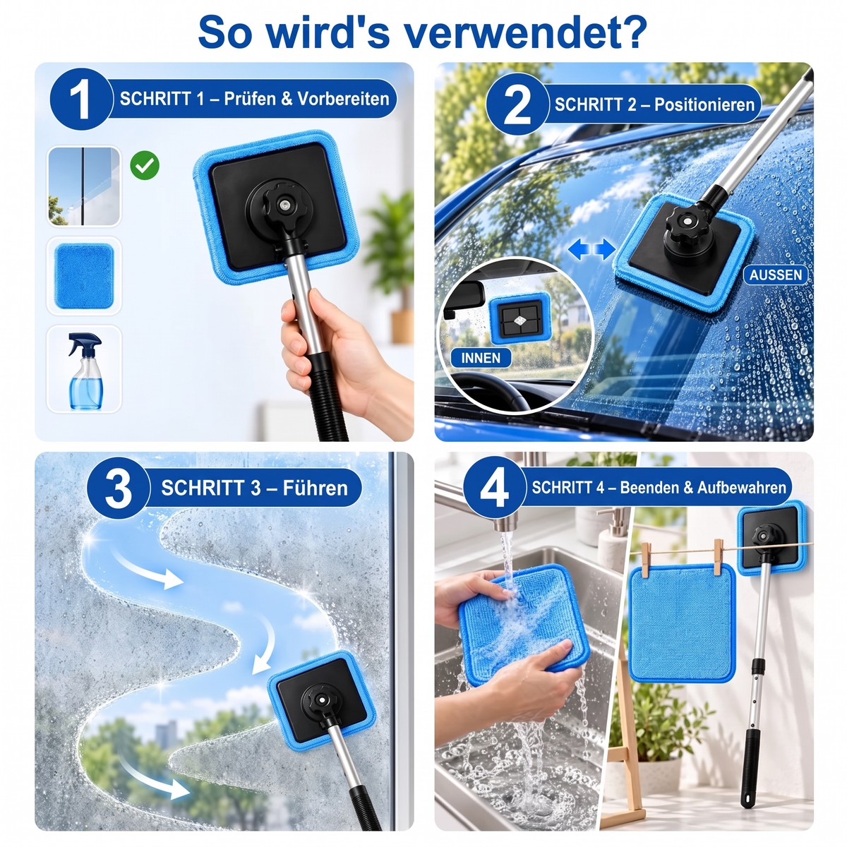 Magnetischer Glasreiniger — doppelseitige Reinigung, waschbare Reinigungspads und vielseitige Anwendung für Zuhause & Auto | Ein Set. Saubereres Glas. Weniger Aufwand. 💎