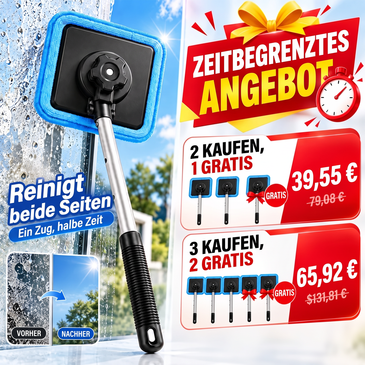 Magnetischer Glasreiniger — doppelseitige Reinigung, waschbare Reinigungspads und vielseitige Anwendung für Zuhause & Auto | Ein Set. Saubereres Glas. Weniger Aufwand. 💎