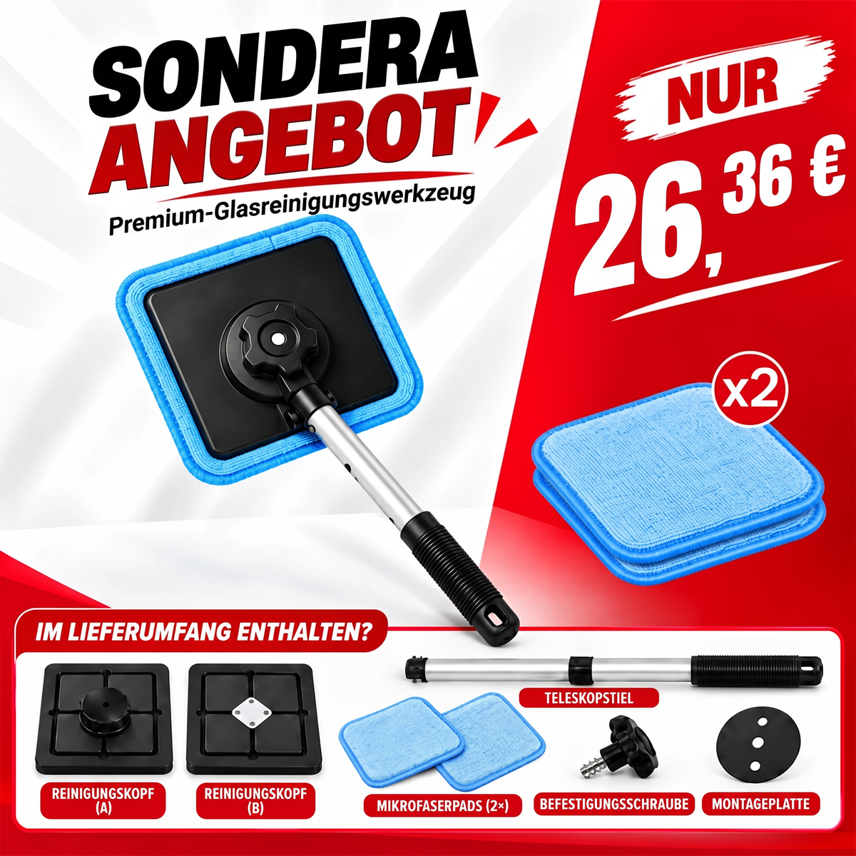 Magnetischer Glasreiniger — doppelseitige Reinigung, waschbare Reinigungspads und vielseitige Anwendung für Zuhause & Auto | Ein Set. Saubereres Glas. Weniger Aufwand. 💎