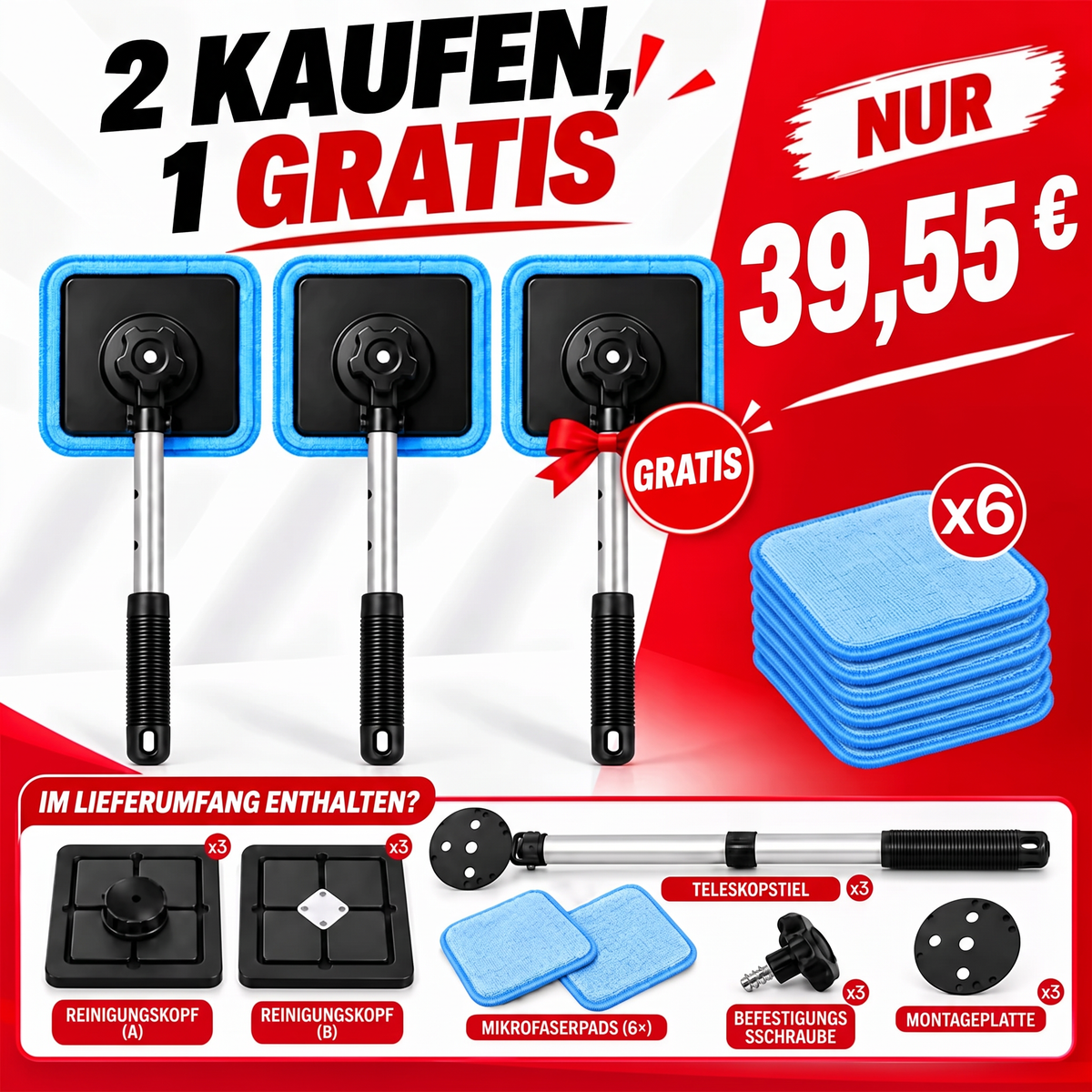 Magnetischer Glasreiniger — doppelseitige Reinigung, waschbare Reinigungspads und vielseitige Anwendung für Zuhause & Auto | Ein Set. Saubereres Glas. Weniger Aufwand. 💎